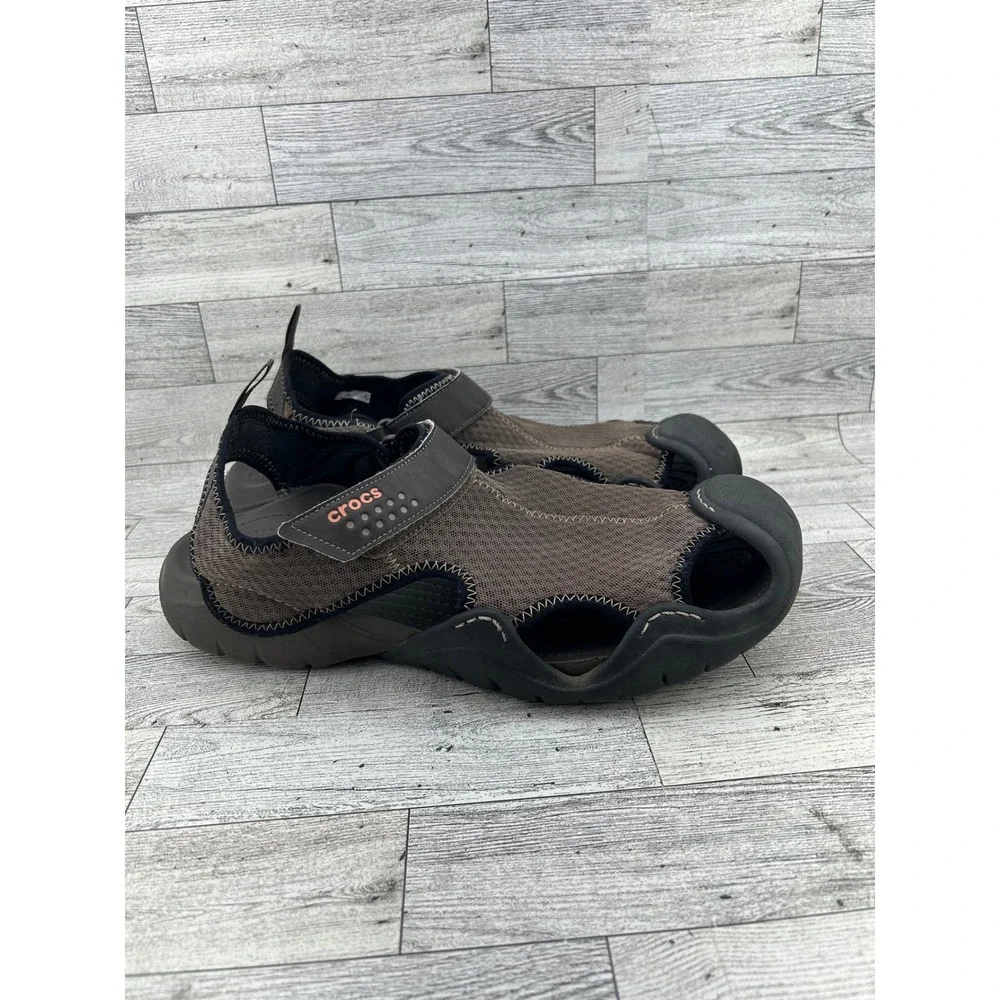 Crocs Men's Sport Sandals Water Shoes Size 12 Brown Mesh Hook‎ and Loop